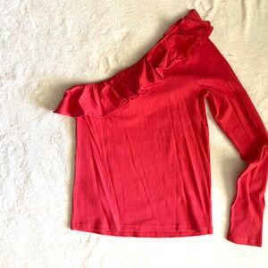 J. Crew Vibrant Red Ruffle One-Shoulder Top